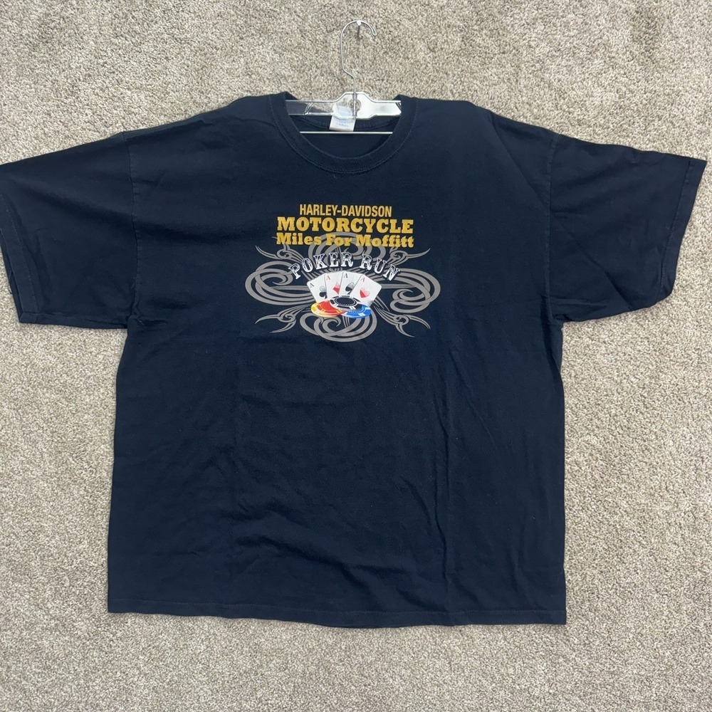 Gildan Harley-Davidson T-Shirt Men 2XL Black Poker Run Miles For Moffitt Graphic - Picture 1 of 8